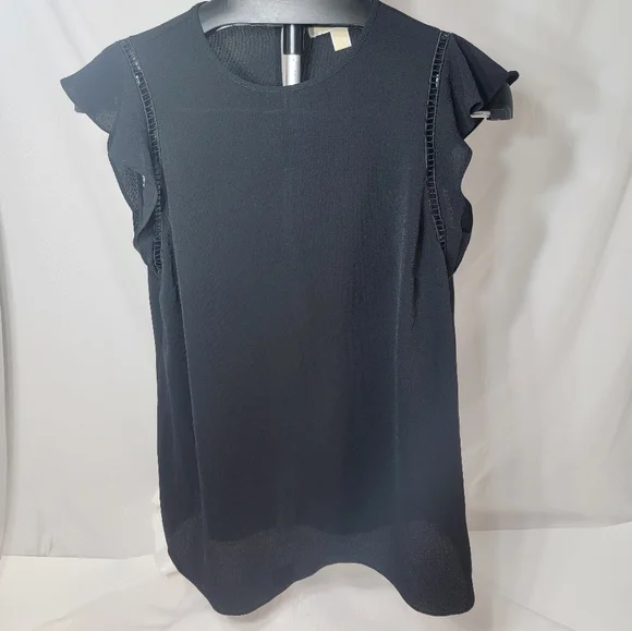 Michael Kors Black Detailed Ruffle Capped Sleeve Size M - Picture 2 of 5